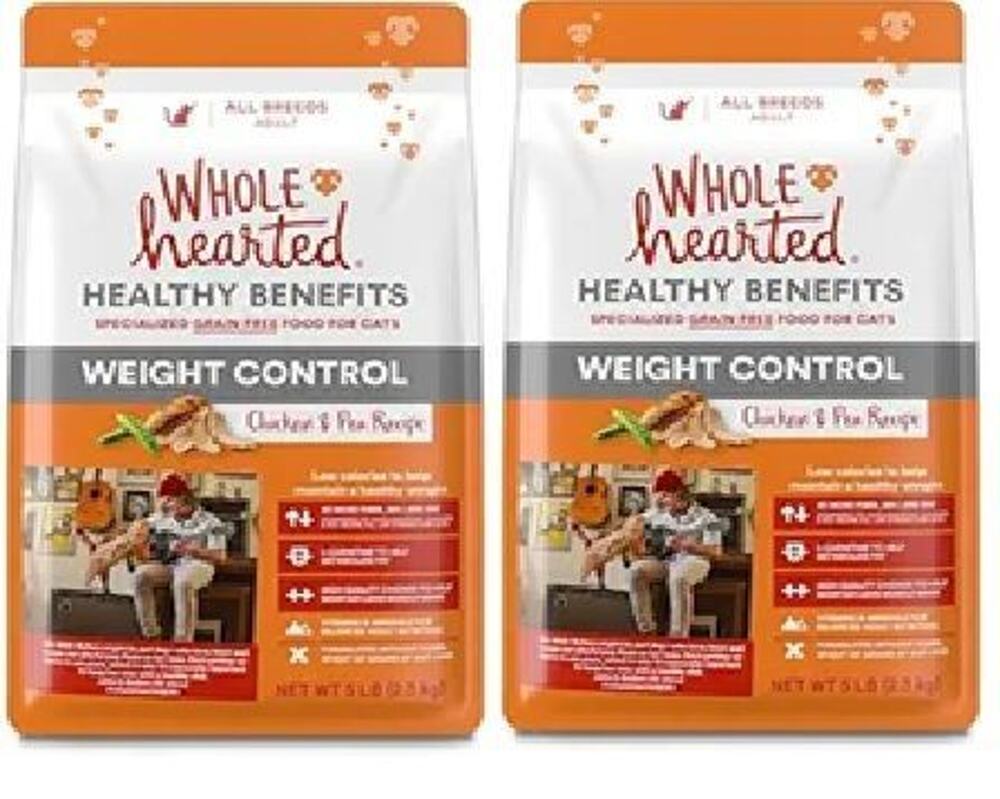 Wholehearted Weight Control Dry Cat Food- 2 of the 5 lb bags